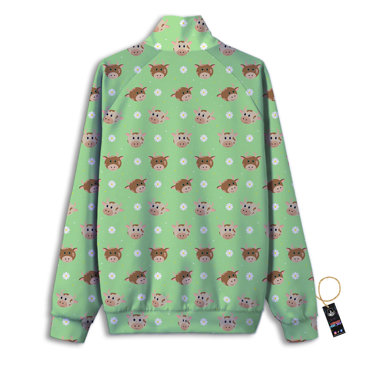 Cow Cartoon And Daisy Flower Print Track Jacket-grizzshop