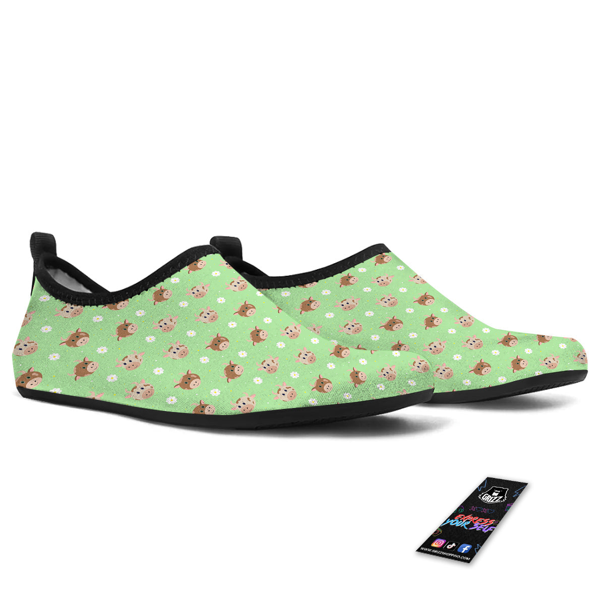 Cow Cartoon And Daisy Flower Print Water Shoes-grizzshop