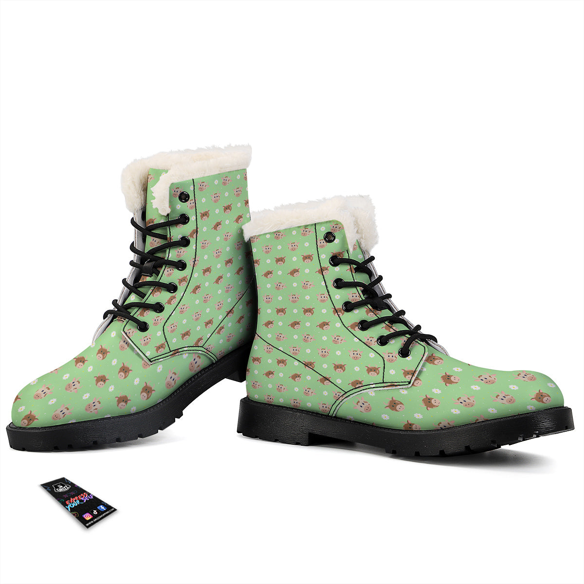 Cow Cartoon And Daisy Flower Print Winter Boots-grizzshop
