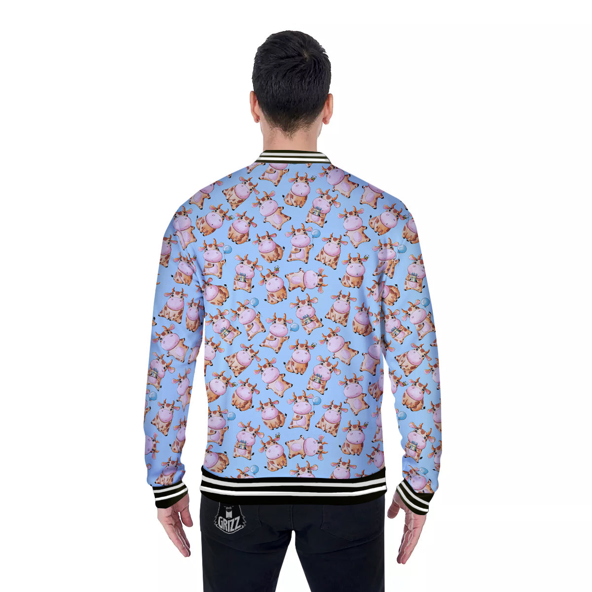 Cow Cartoon Watercolor Print Pattern Baseball Jacket-grizzshop
