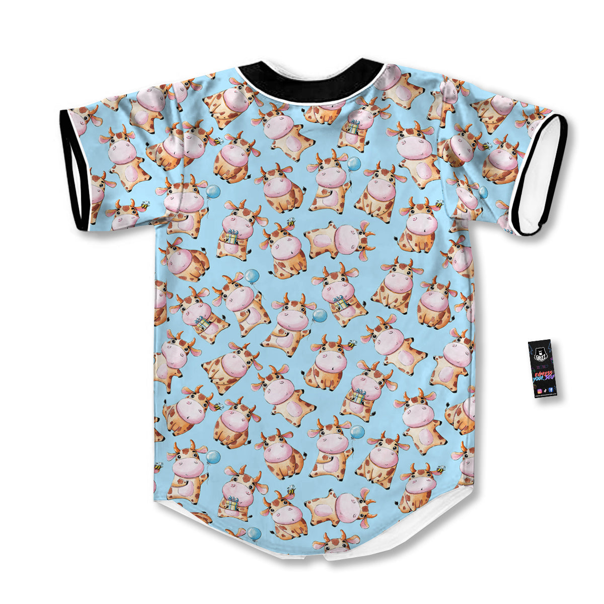 Cow Cartoon Watercolor Print Pattern Baseball Jersey-grizzshop
