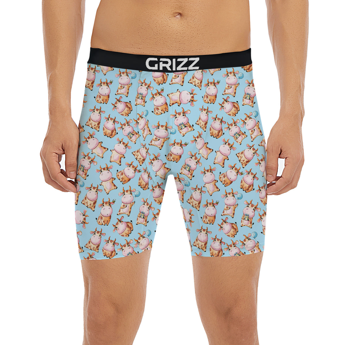 Cow Cartoon Watercolor Print Pattern Boxer Briefs-grizzshop