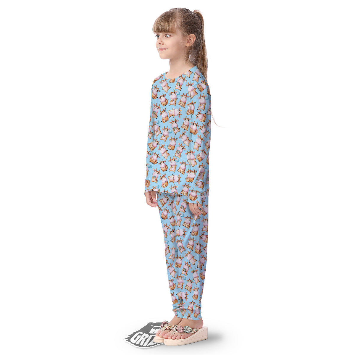 Cow Cartoon Watercolor Print Pattern Kid's Pajamas-grizzshop