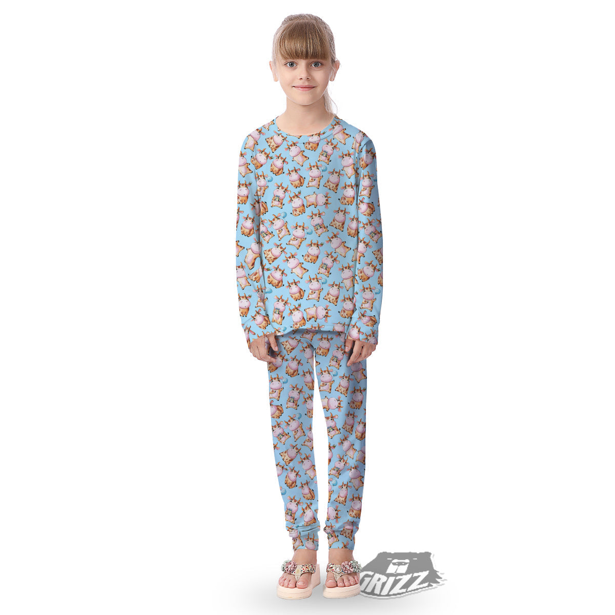 Cow Cartoon Watercolor Print Pattern Kid's Pajamas-grizzshop