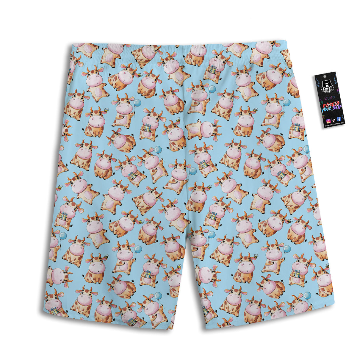 Cow Cartoon Watercolor Print Pattern Men's Athletic Shorts