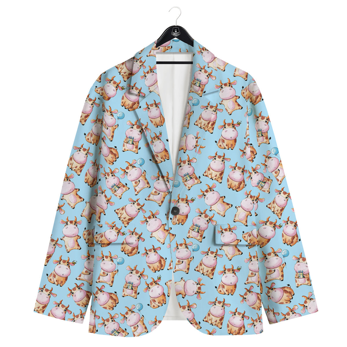 Cow Cartoon Watercolor Print Pattern Men's Sport Coat-grizzshop
