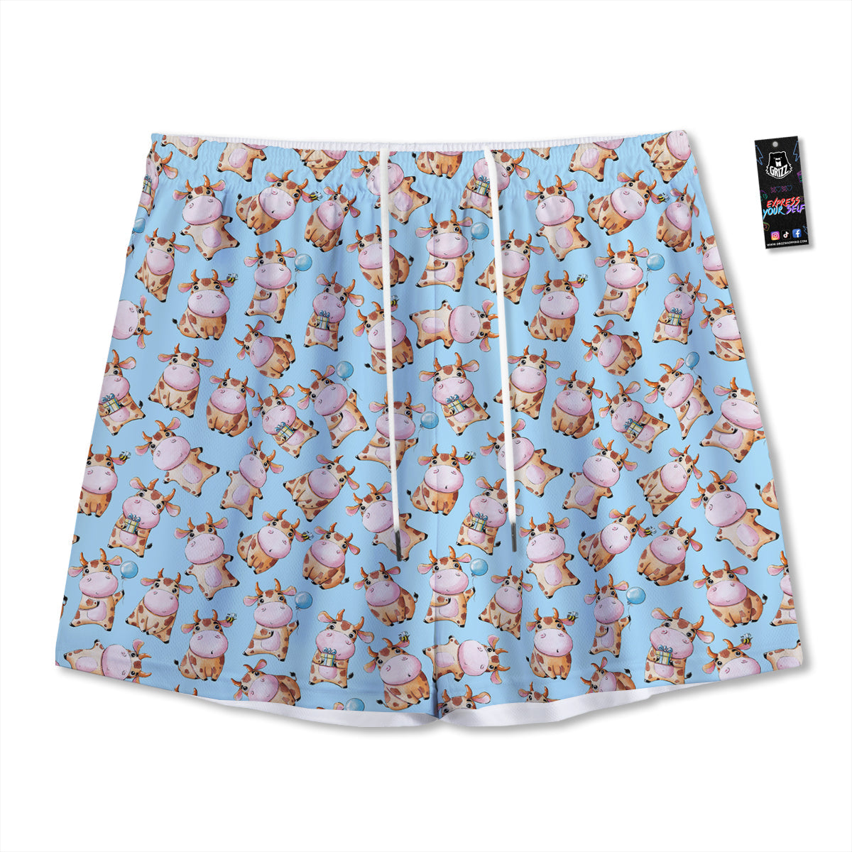 Cow Cartoon Watercolor Print Pattern Mesh Shorts