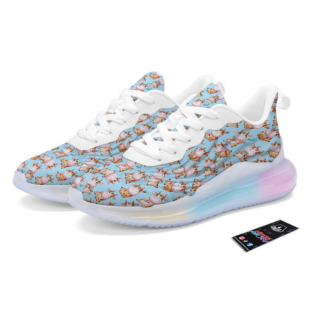 Cow Cartoon Watercolor Print Pattern Running Sneakers-grizzshop
