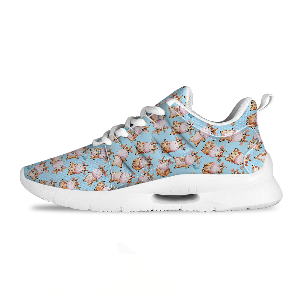 Cow Cartoon Watercolor Print Pattern Tennis Shoes-grizzshop