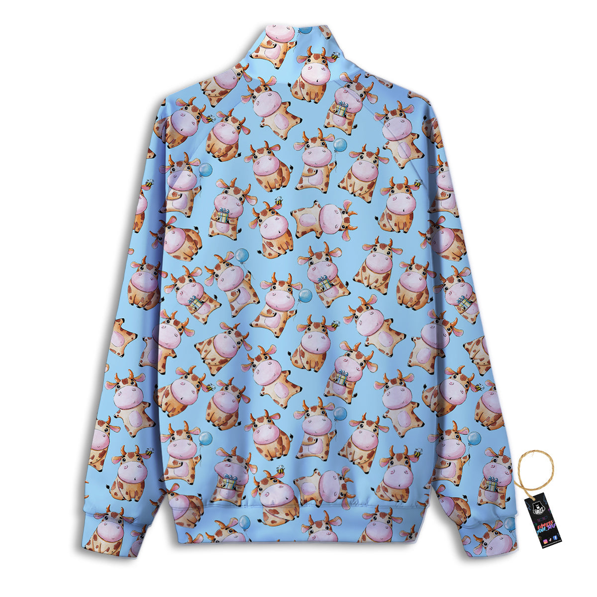 Cow Cartoon Watercolor Print Pattern Track Jacket-grizzshop