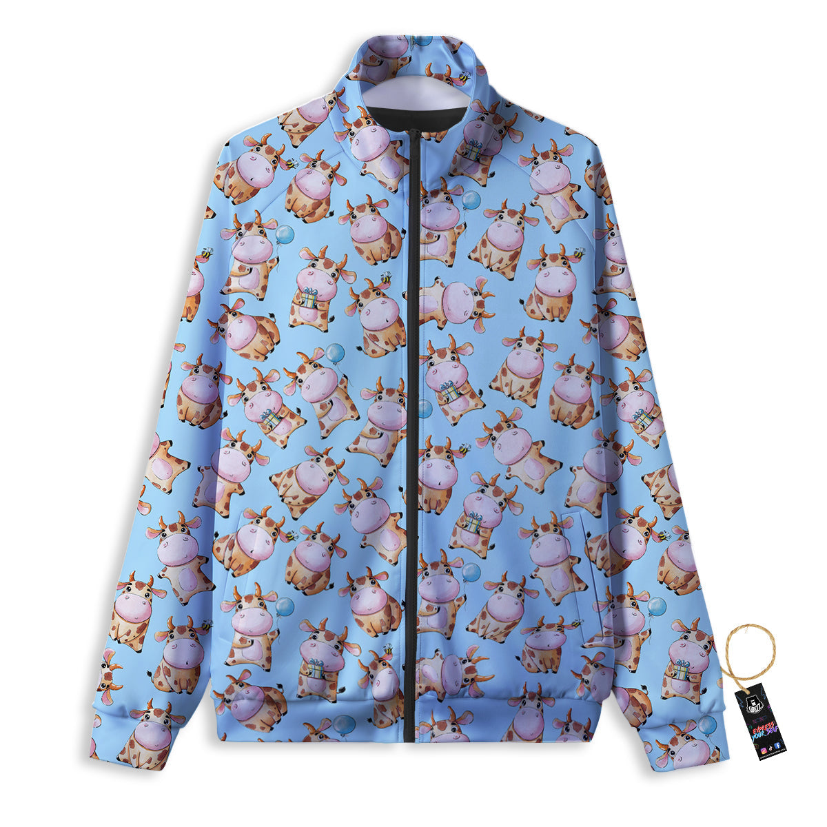 Cow Cartoon Watercolor Print Pattern Track Jacket-grizzshop