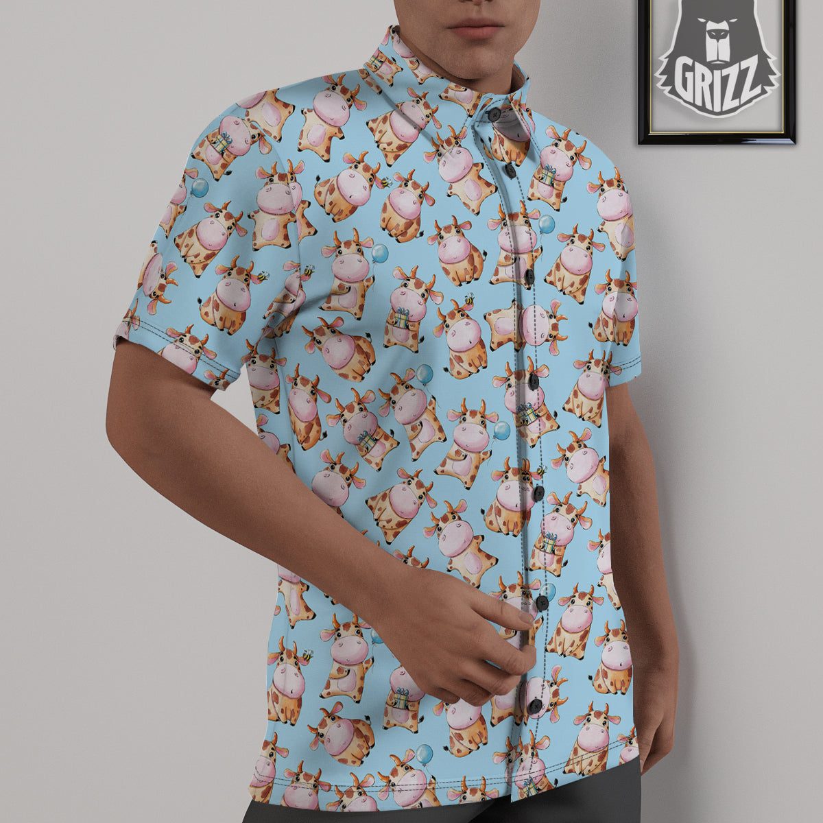 Cow Cartoon Watercolor Print Pattern Untucked Shirts-grizzshop