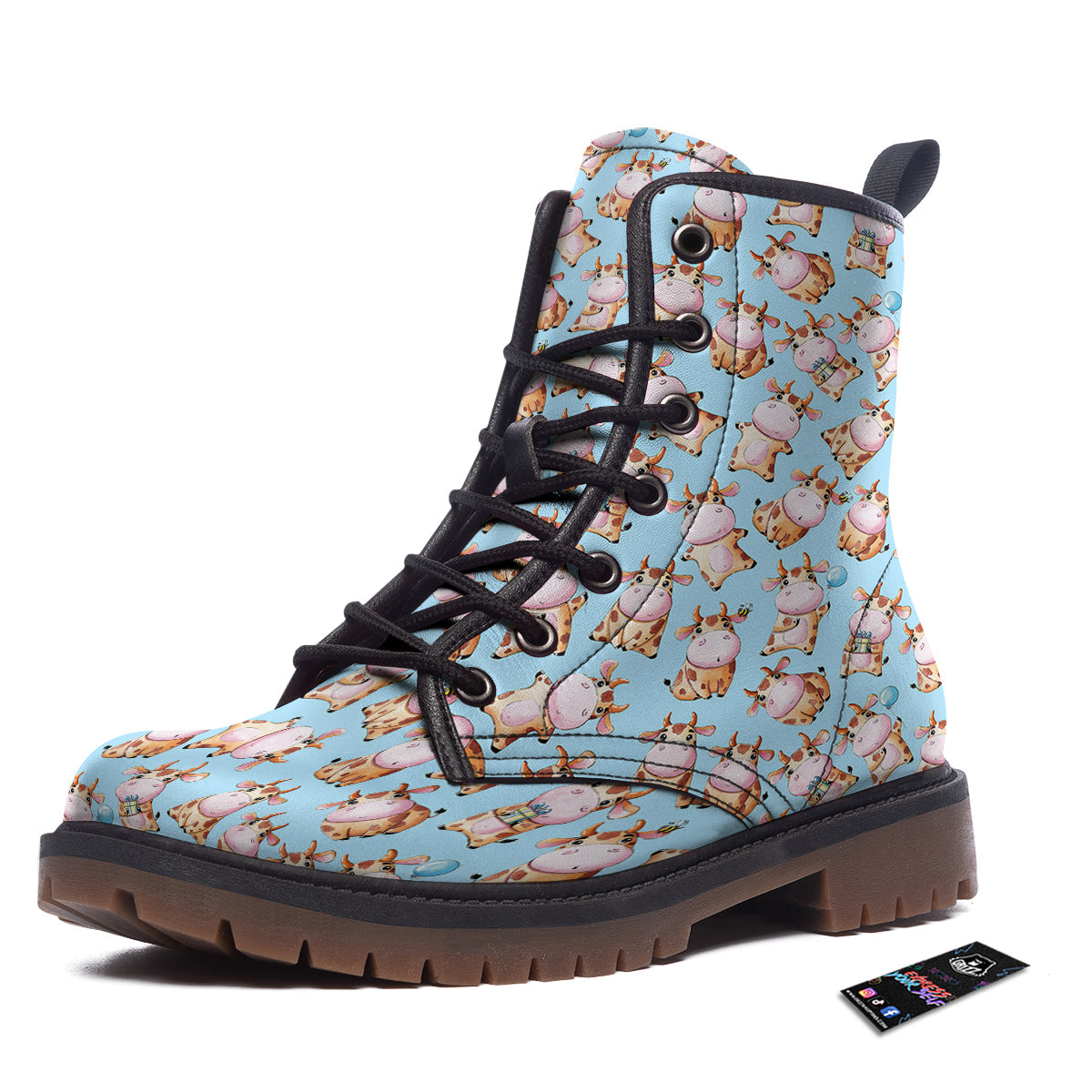 Cow Cartoon Watercolor Print Pattern Work Boots-grizzshop