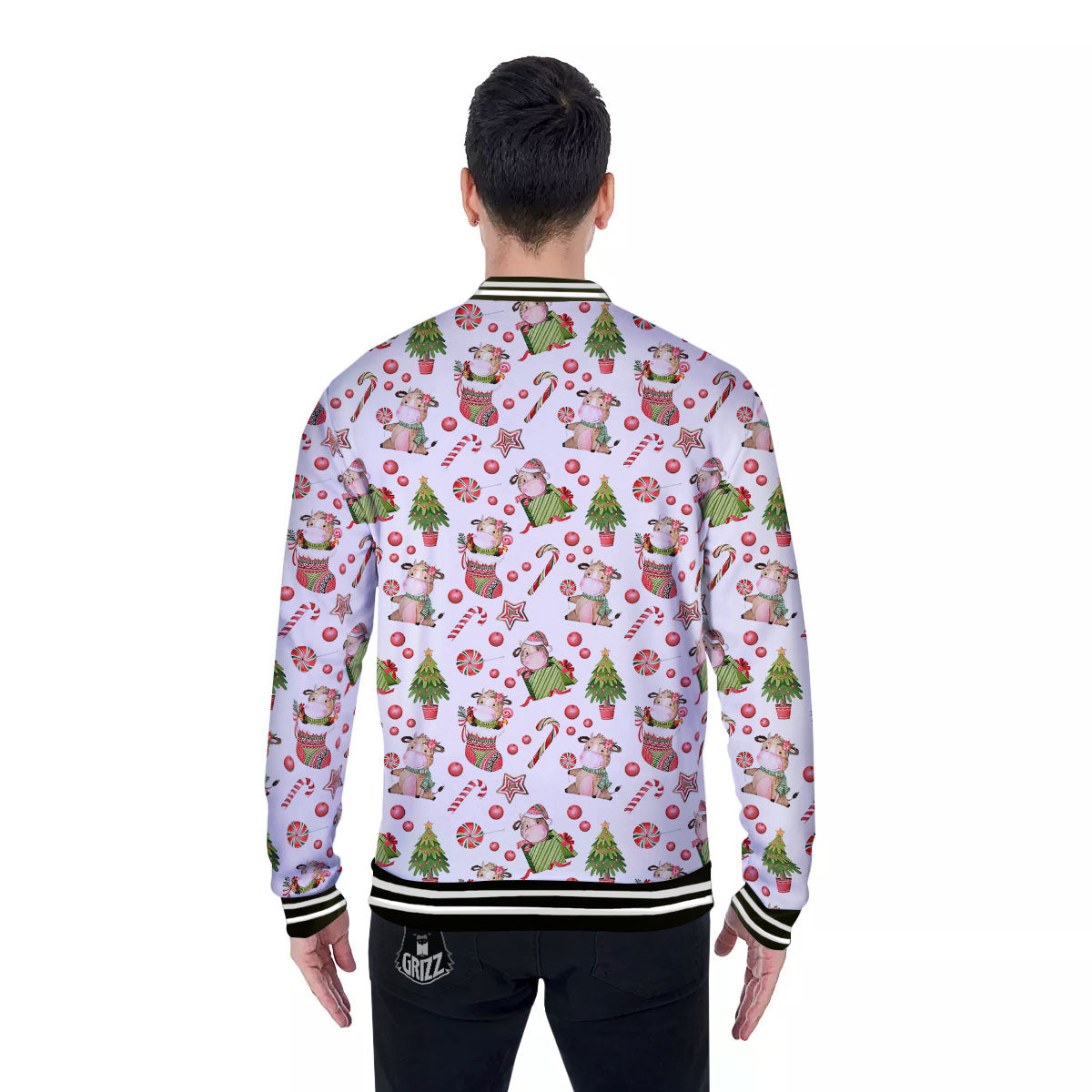 Cow Christmas Print Pattern Baseball Jacket-grizzshop