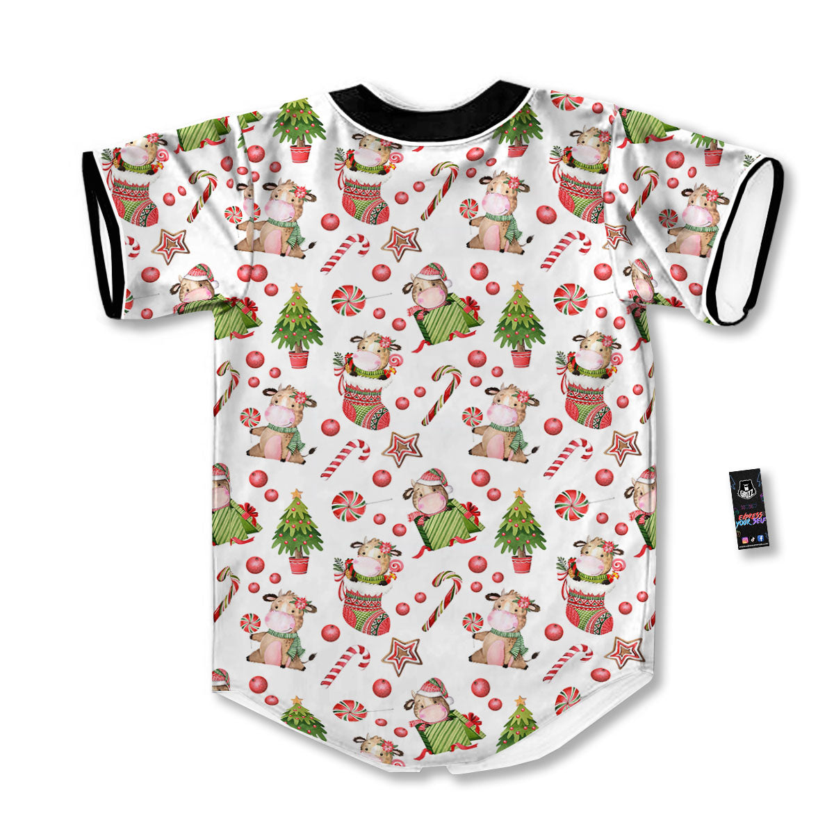 Cow Christmas Print Pattern Baseball Jersey-grizzshop