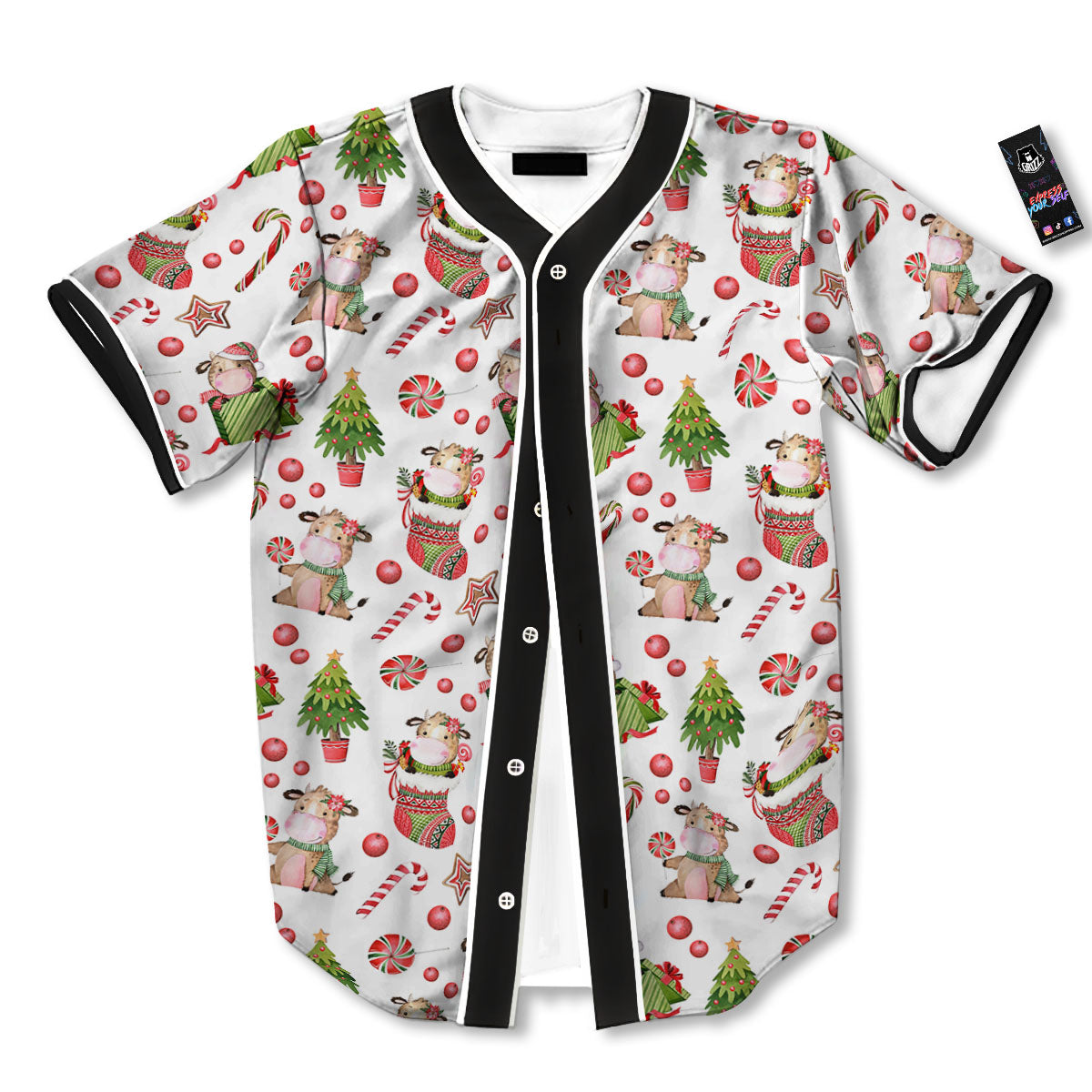 Cow Christmas Print Pattern Baseball Jersey-grizzshop