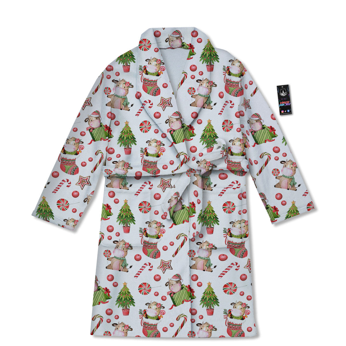Cow Christmas Print Pattern Bathrobe-grizzshop