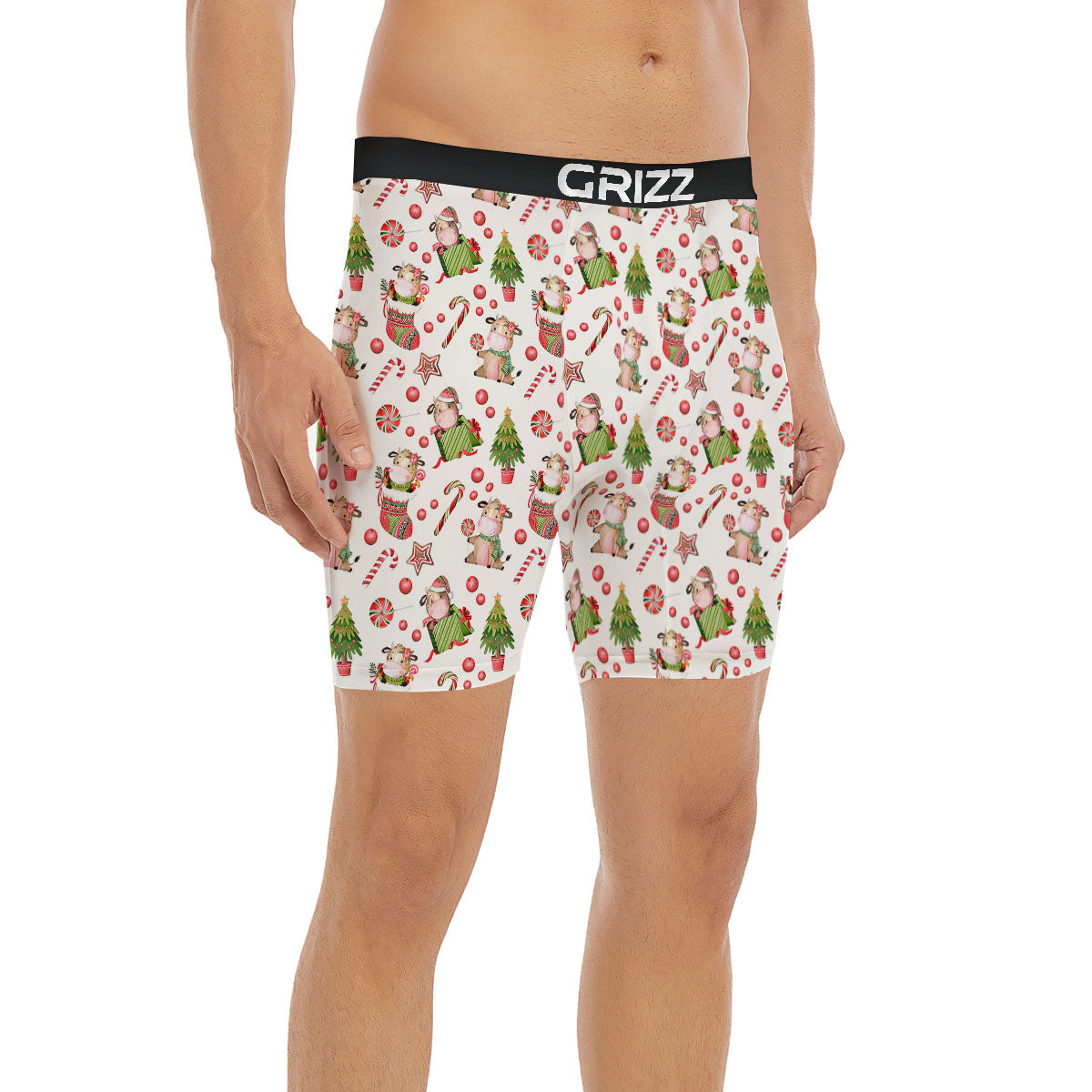 Cow Christmas Print Pattern Boxer Briefs-grizzshop