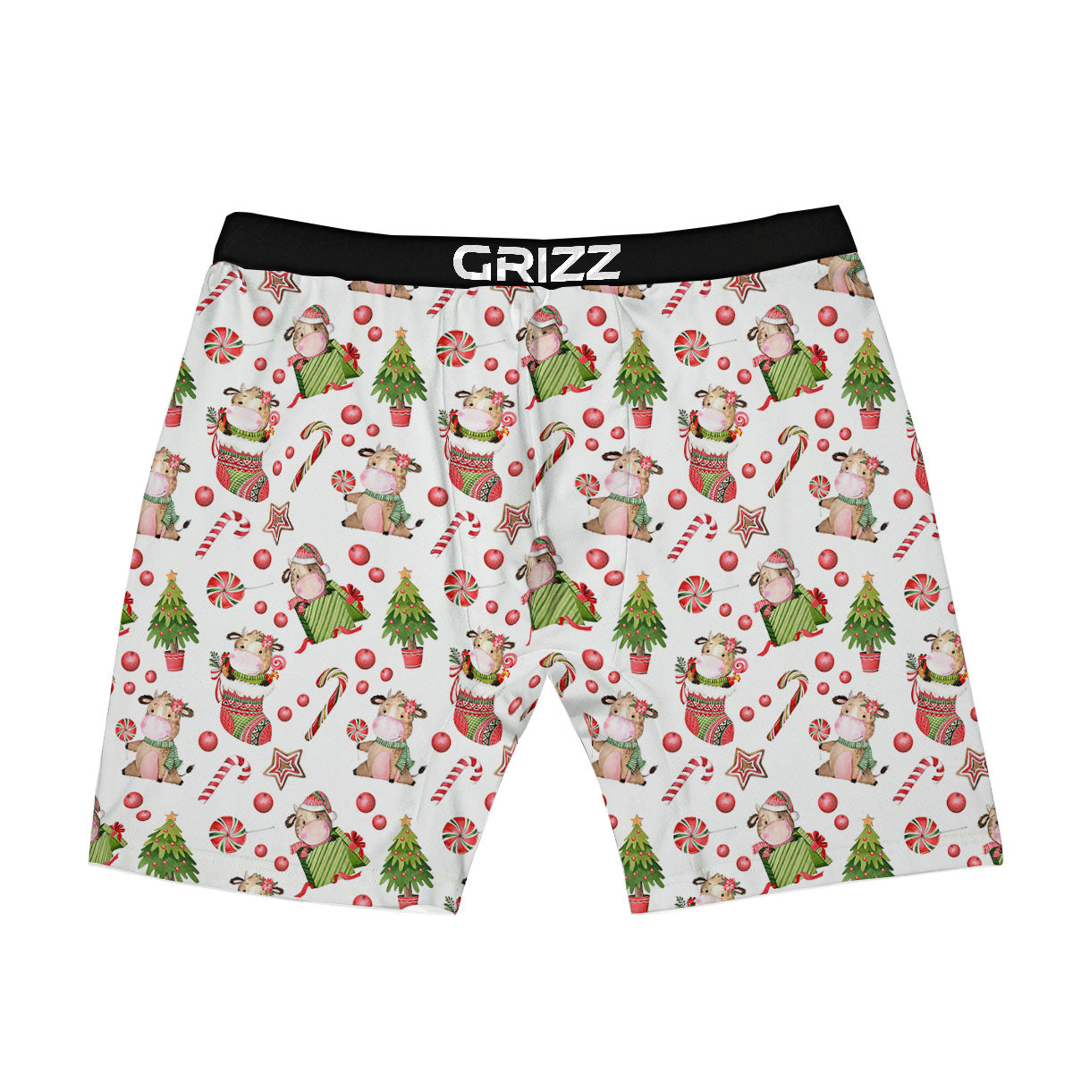 Cow Christmas Print Pattern Boxer Briefs-grizzshop