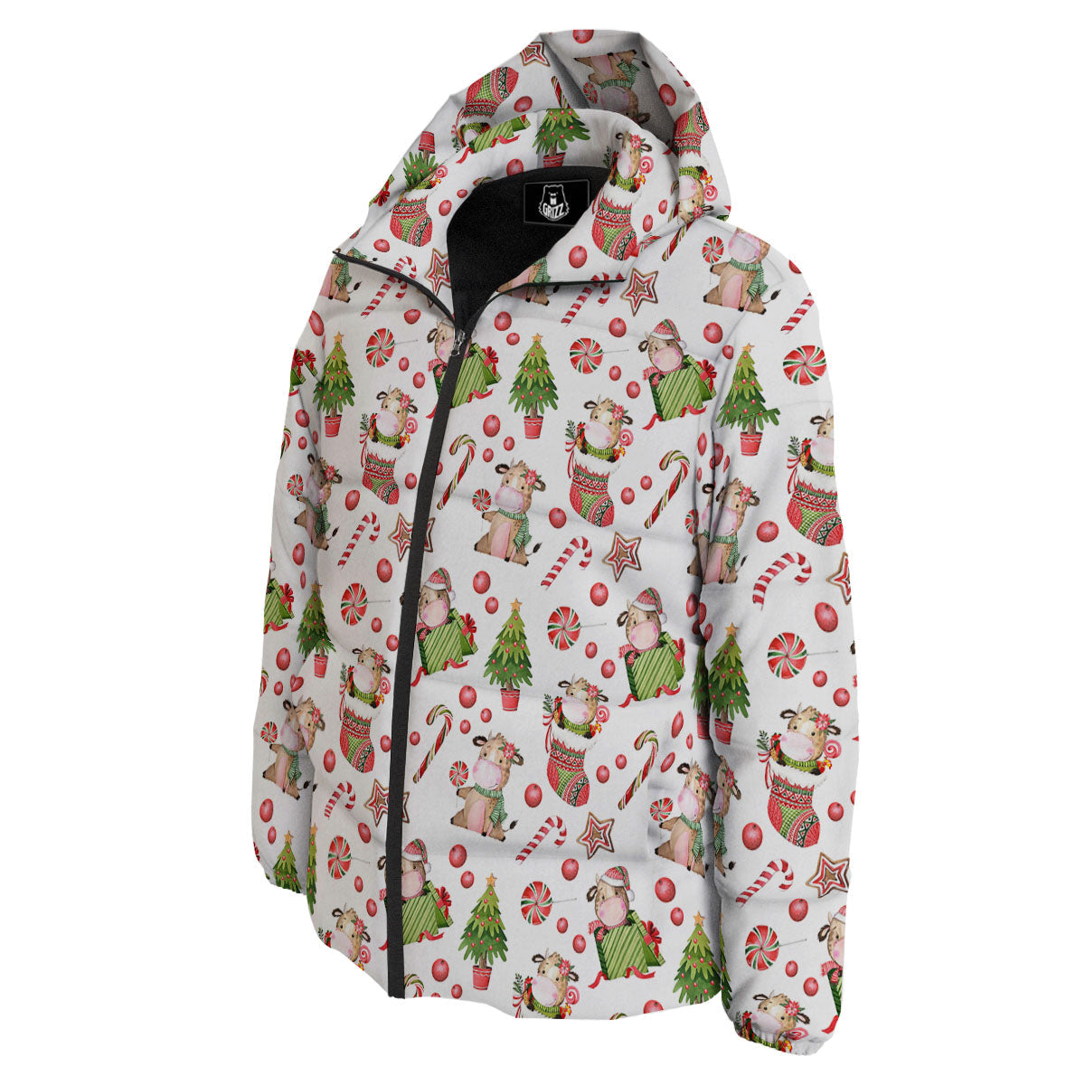 Cow Christmas Print Pattern Down Jacket-grizzshop