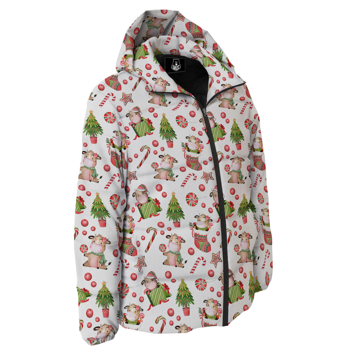 Cow Christmas Print Pattern Down Jacket-grizzshop