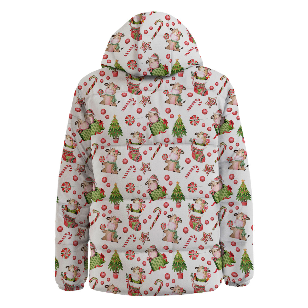 Cow Christmas Print Pattern Down Jacket-grizzshop