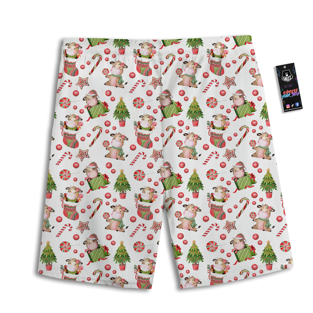 Cow Christmas Print Pattern Men's Athletic Shorts