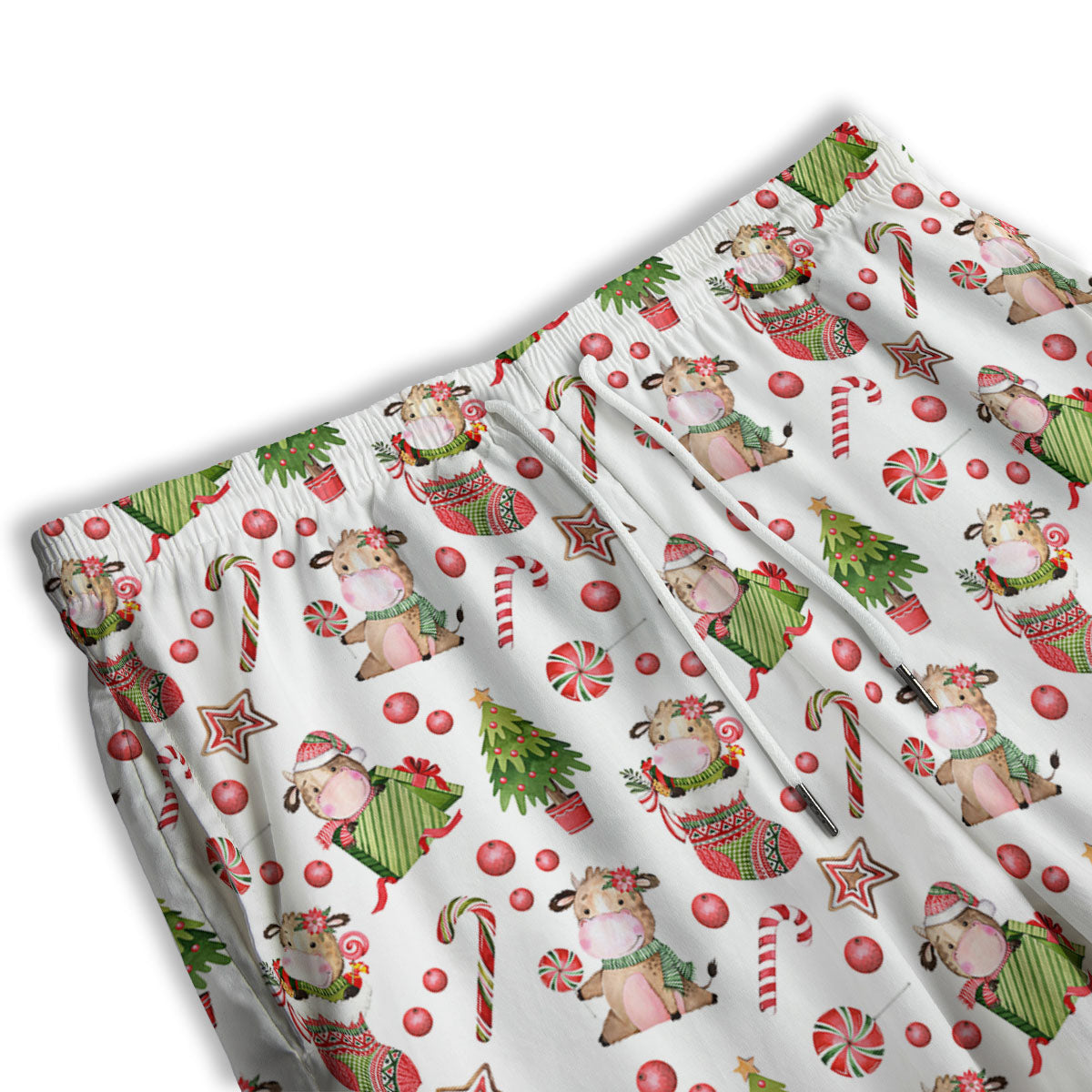 Cow Christmas Print Pattern Men's Athletic Shorts
