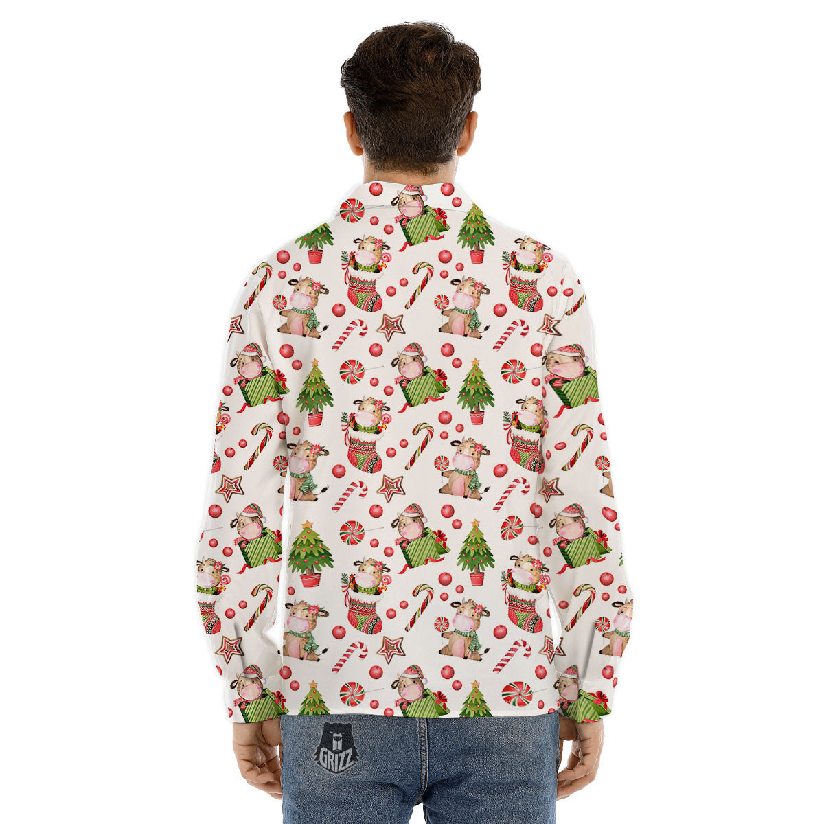 Cow Christmas Print Pattern Men's Dress Shirts-grizzshop
