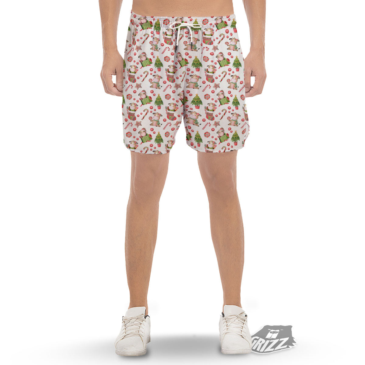 Cow Christmas Print Pattern Men's Gym Shorts-grizzshop