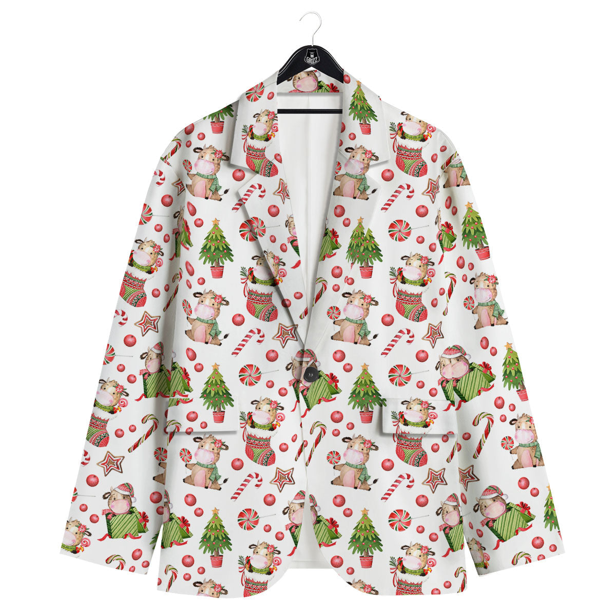 Cow Christmas Print Pattern Men's Sport Coat-grizzshop