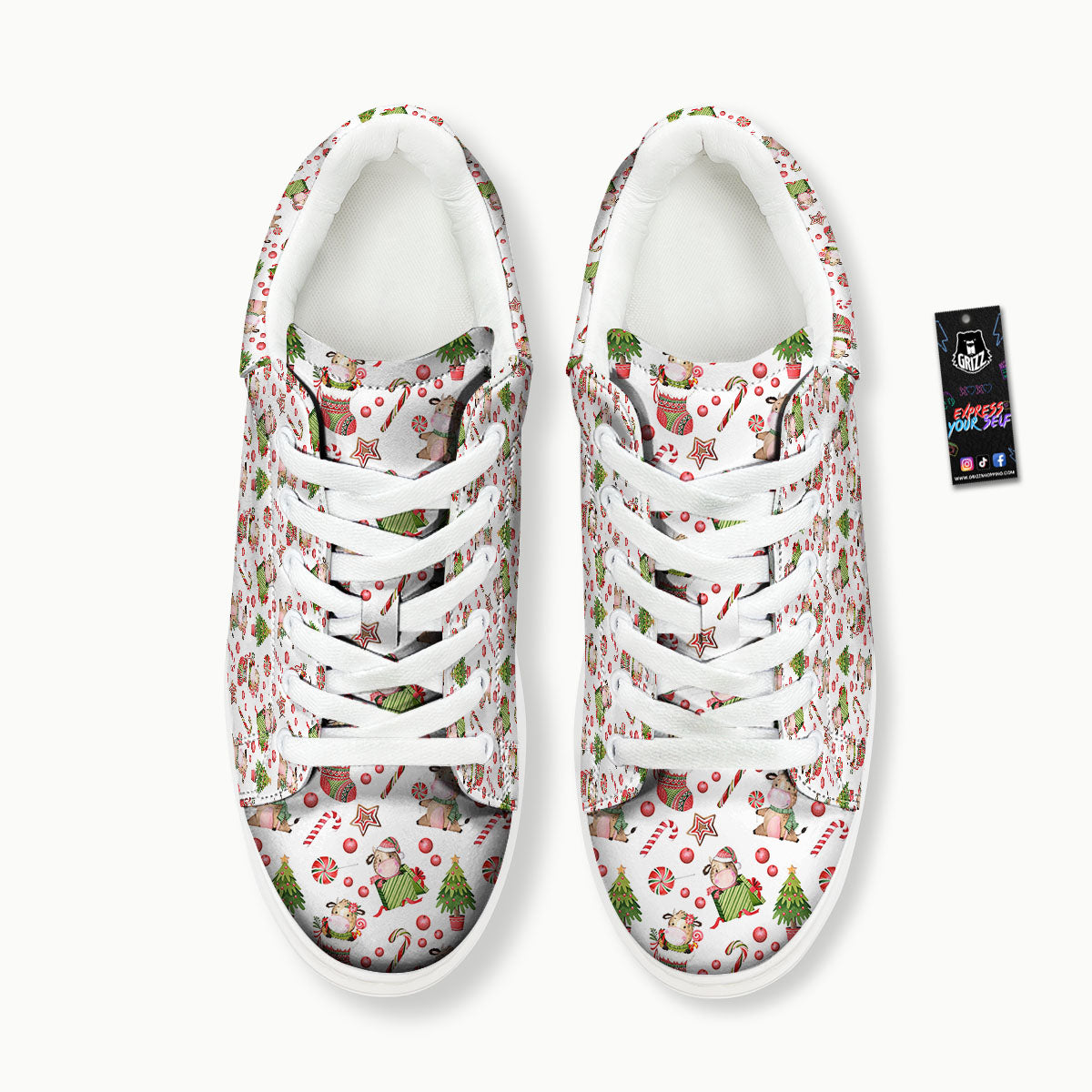 Cow Christmas Print Pattern Platform Shoes-grizzshop