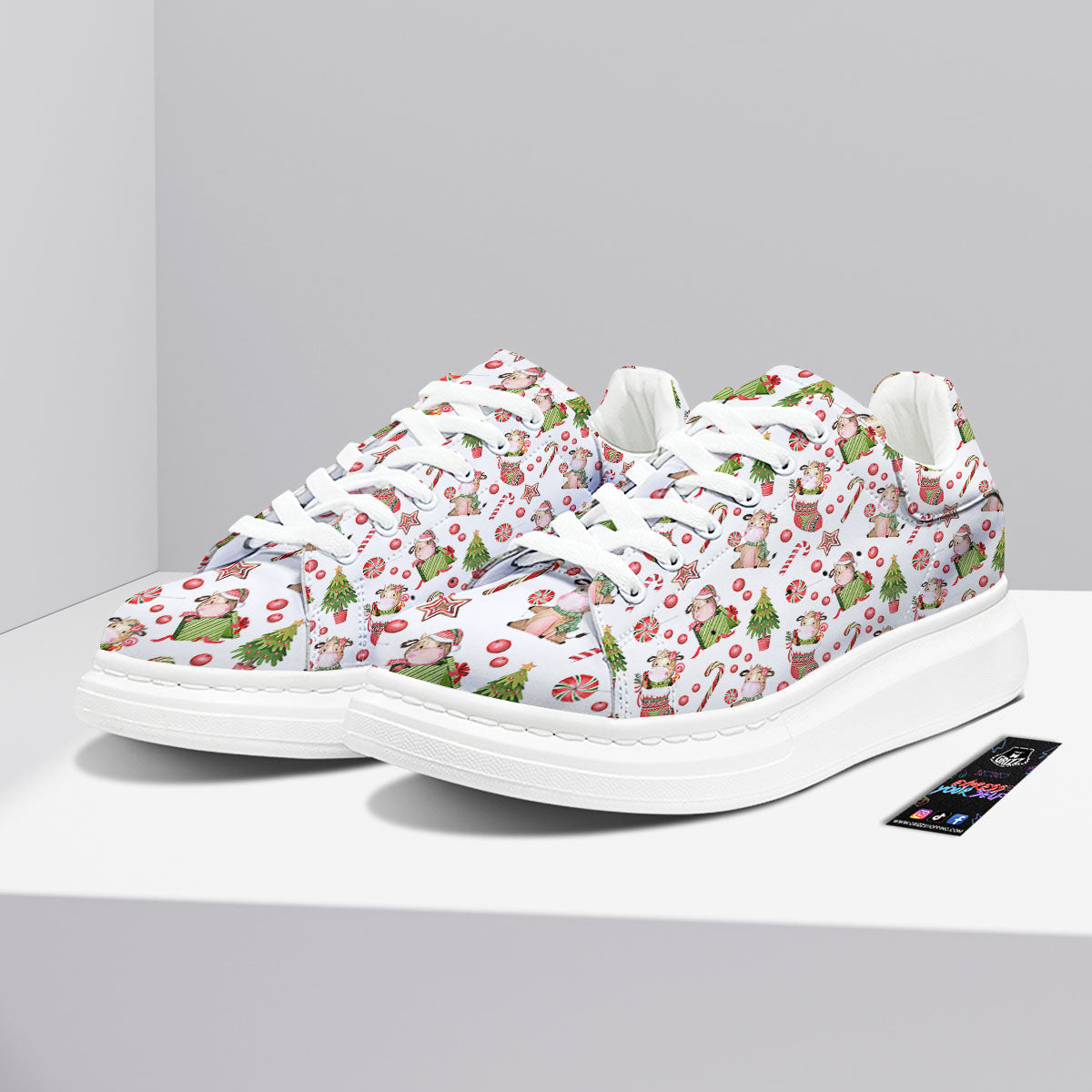 Cow Christmas Print Pattern Platform Shoes-grizzshop