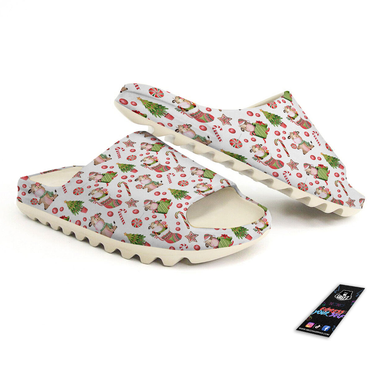 Cow Christmas Print Pattern Sandals-grizzshop