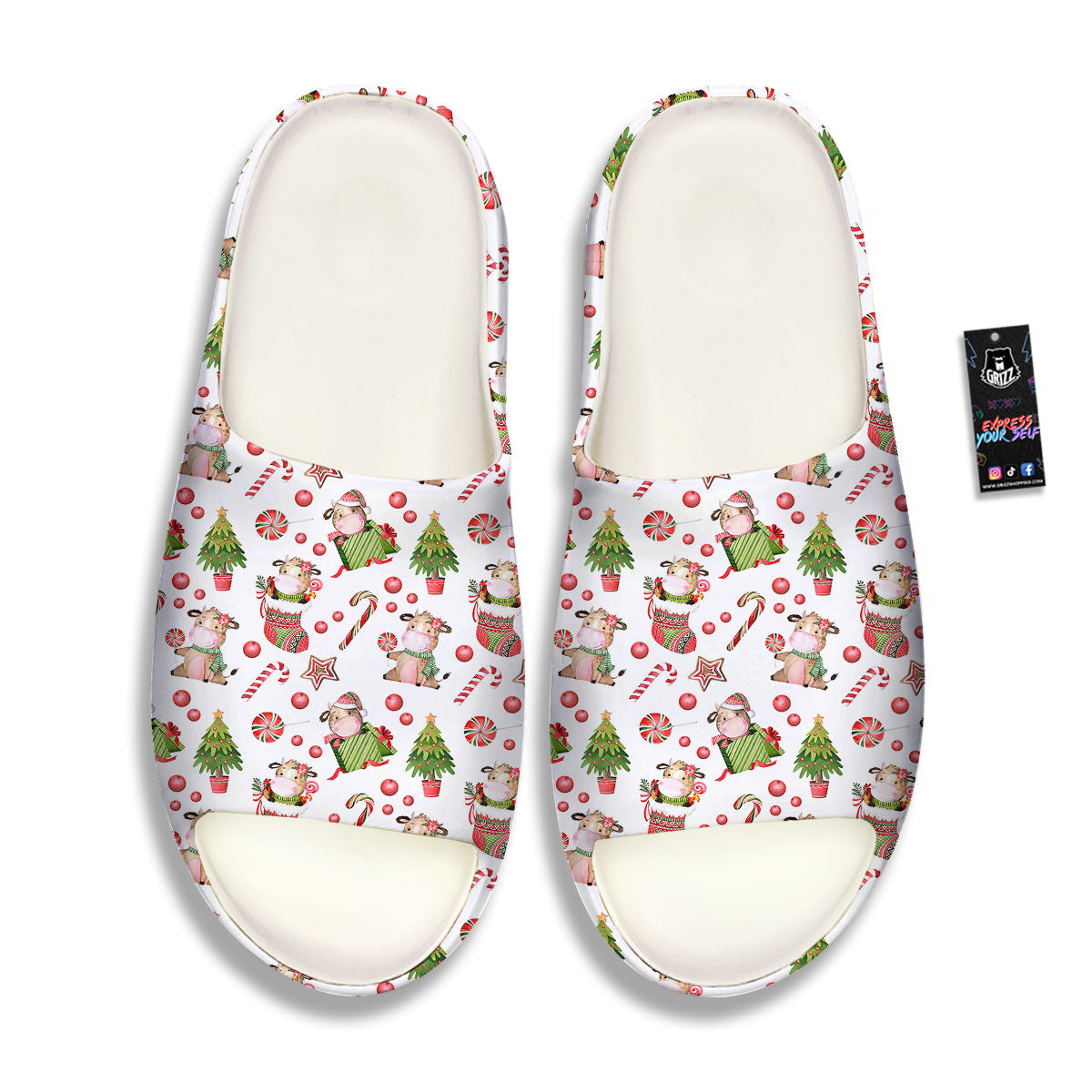 Cow Christmas Print Pattern Sandals-grizzshop