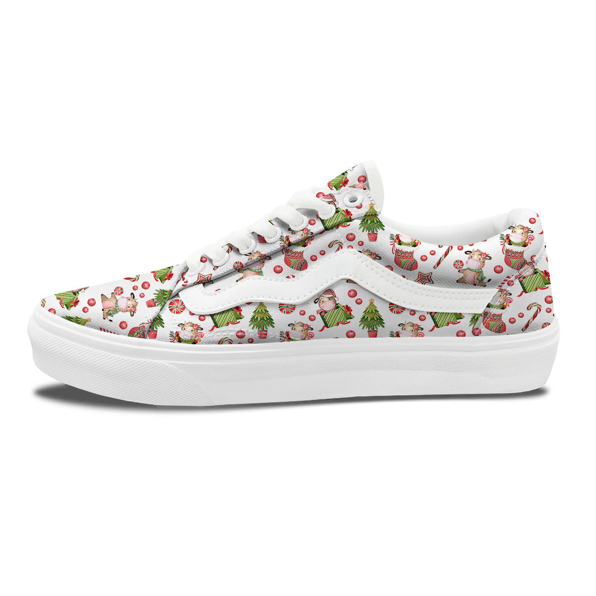 Cow Christmas Print Pattern Skate Shoes-grizzshop