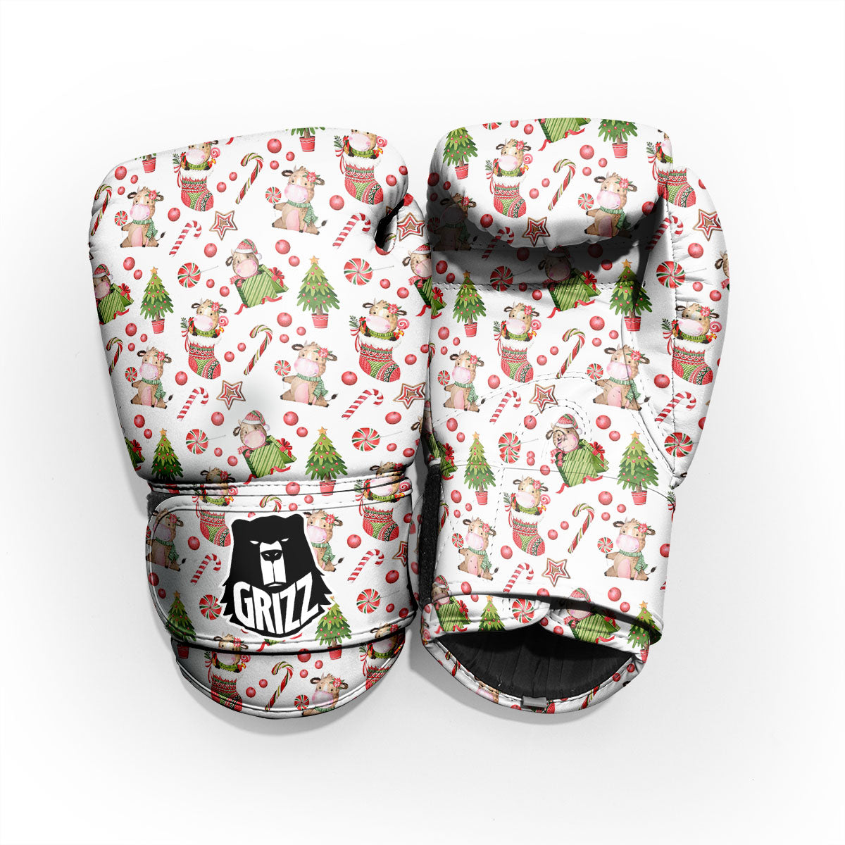Cow Christmas Print Pattern Pro Boxing Glove