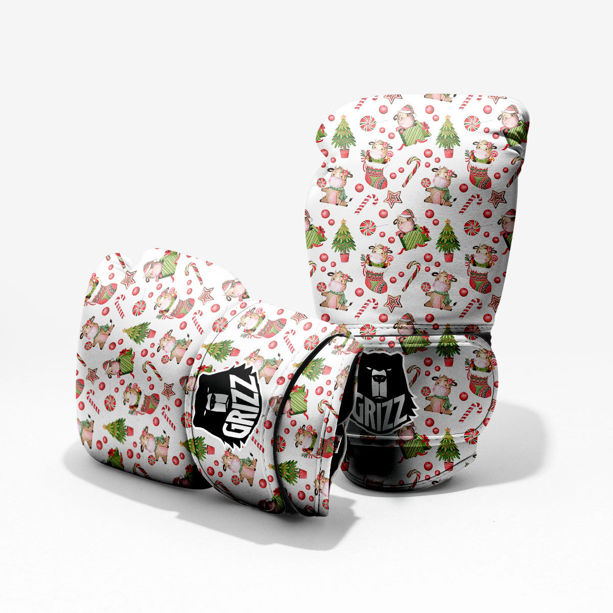Cow Christmas Print Pattern Pro Boxing Glove