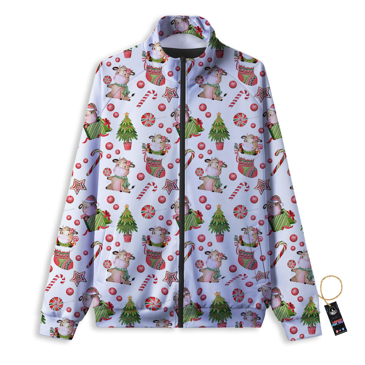 Cow Christmas Print Pattern Track Jacket-grizzshop