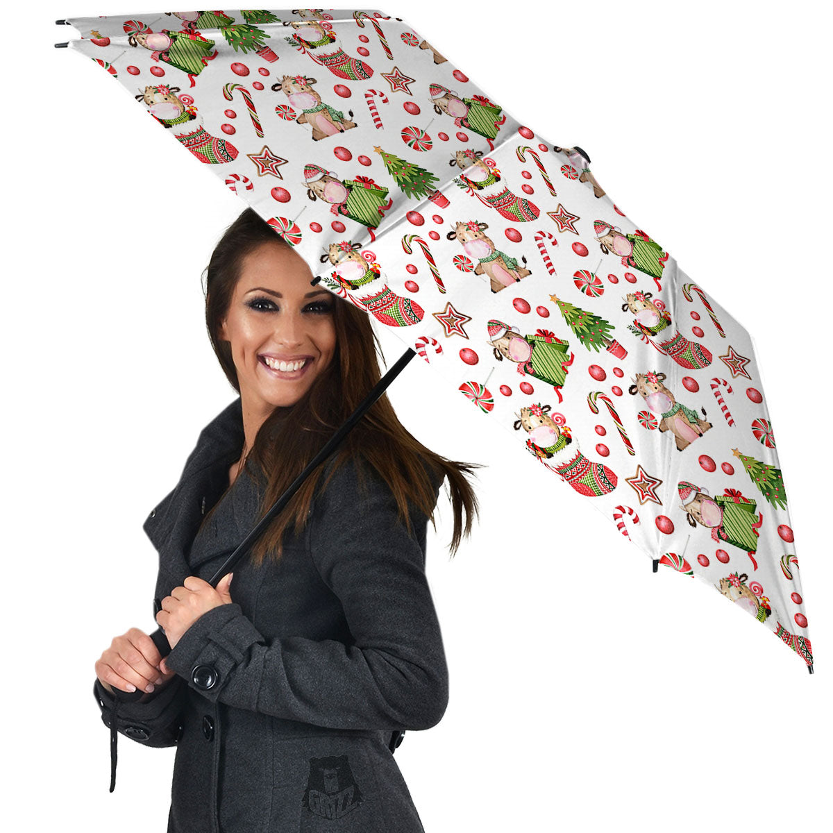 Cow Christmas Print Pattern Umbrella-grizzshop