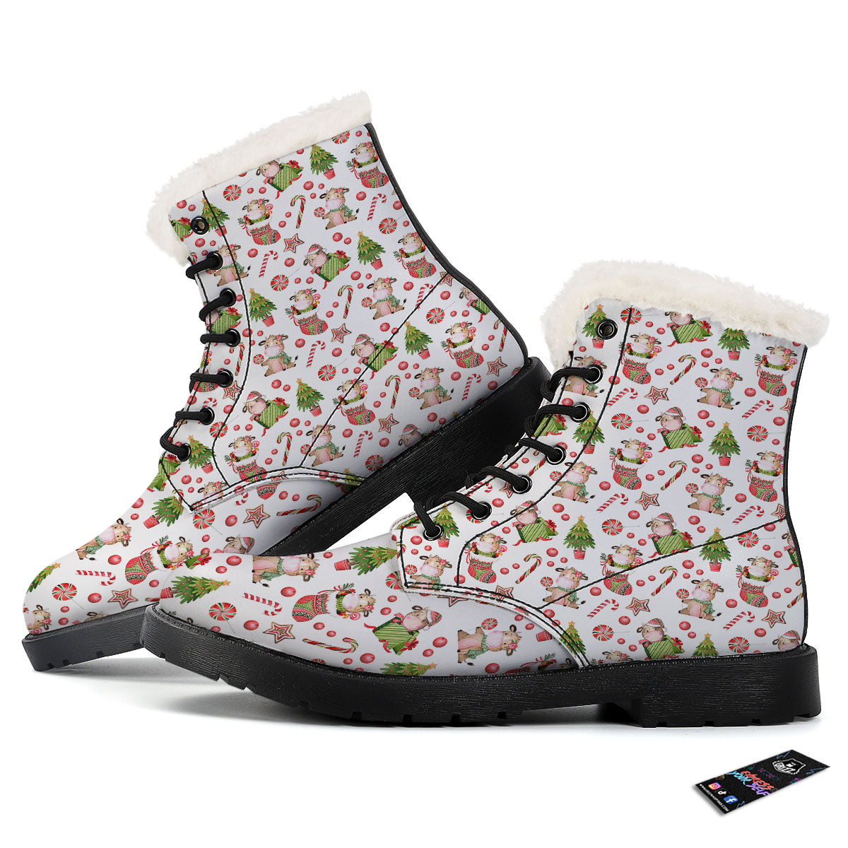 Cow Christmas Print Pattern Winter Boots-grizzshop