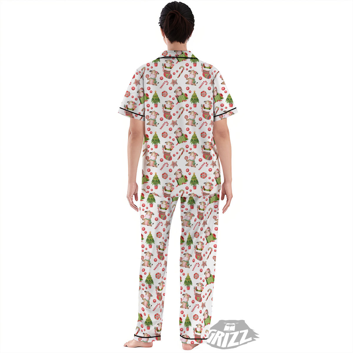 Cow Christmas Print Pattern Women's Pajamas Set-grizzshop
