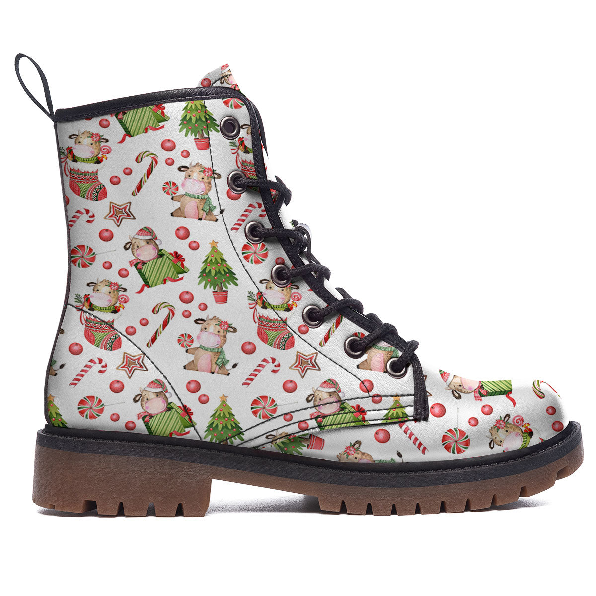 Cow Christmas Print Pattern Work Boots-grizzshop