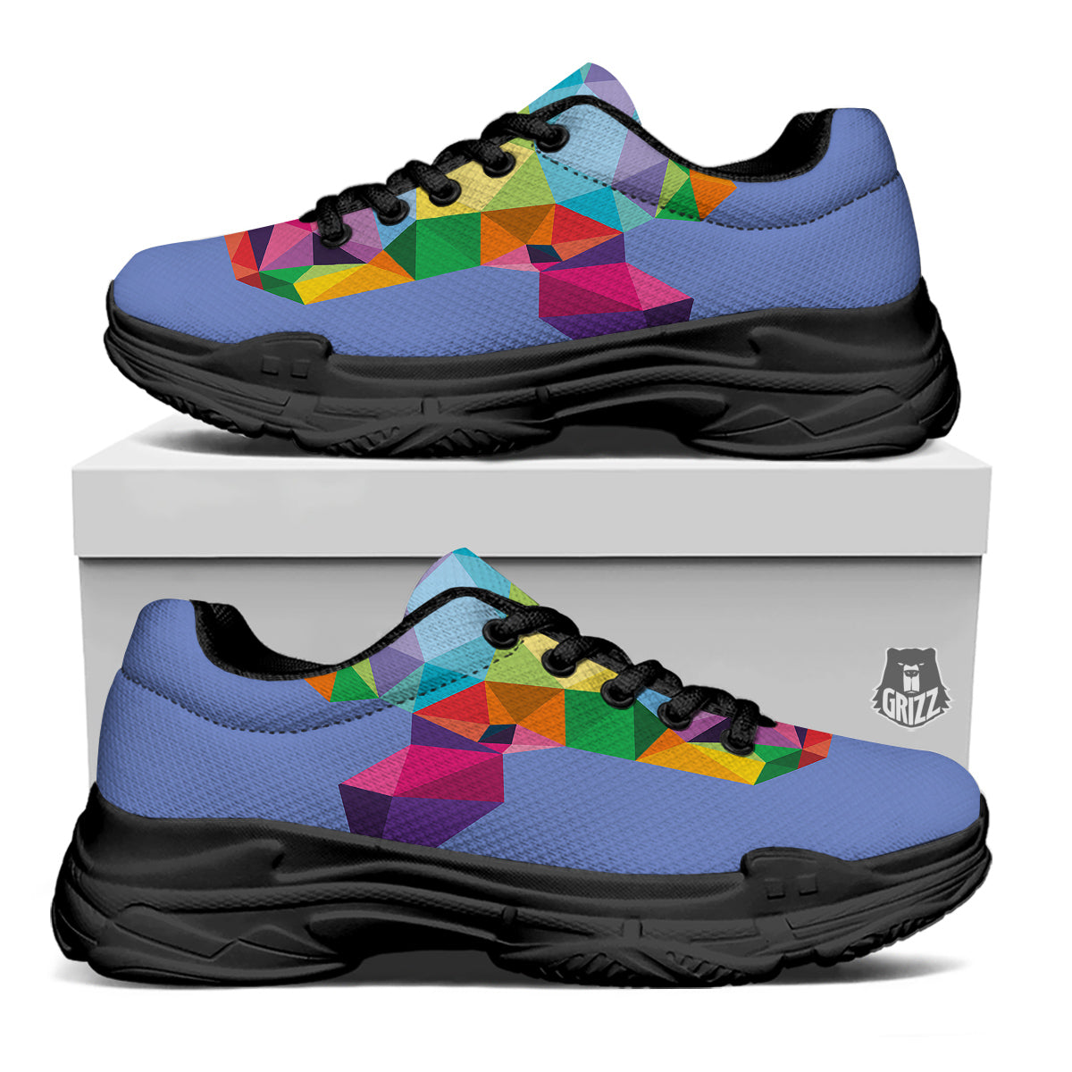 Cow Colorful Print Black Chunky Shoes-grizzshop