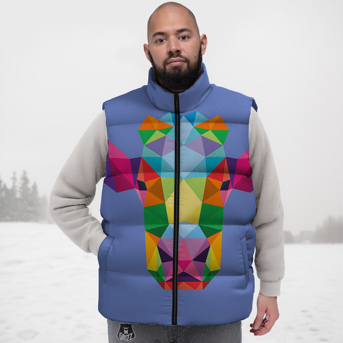 Cow Colorful Print Down Vest