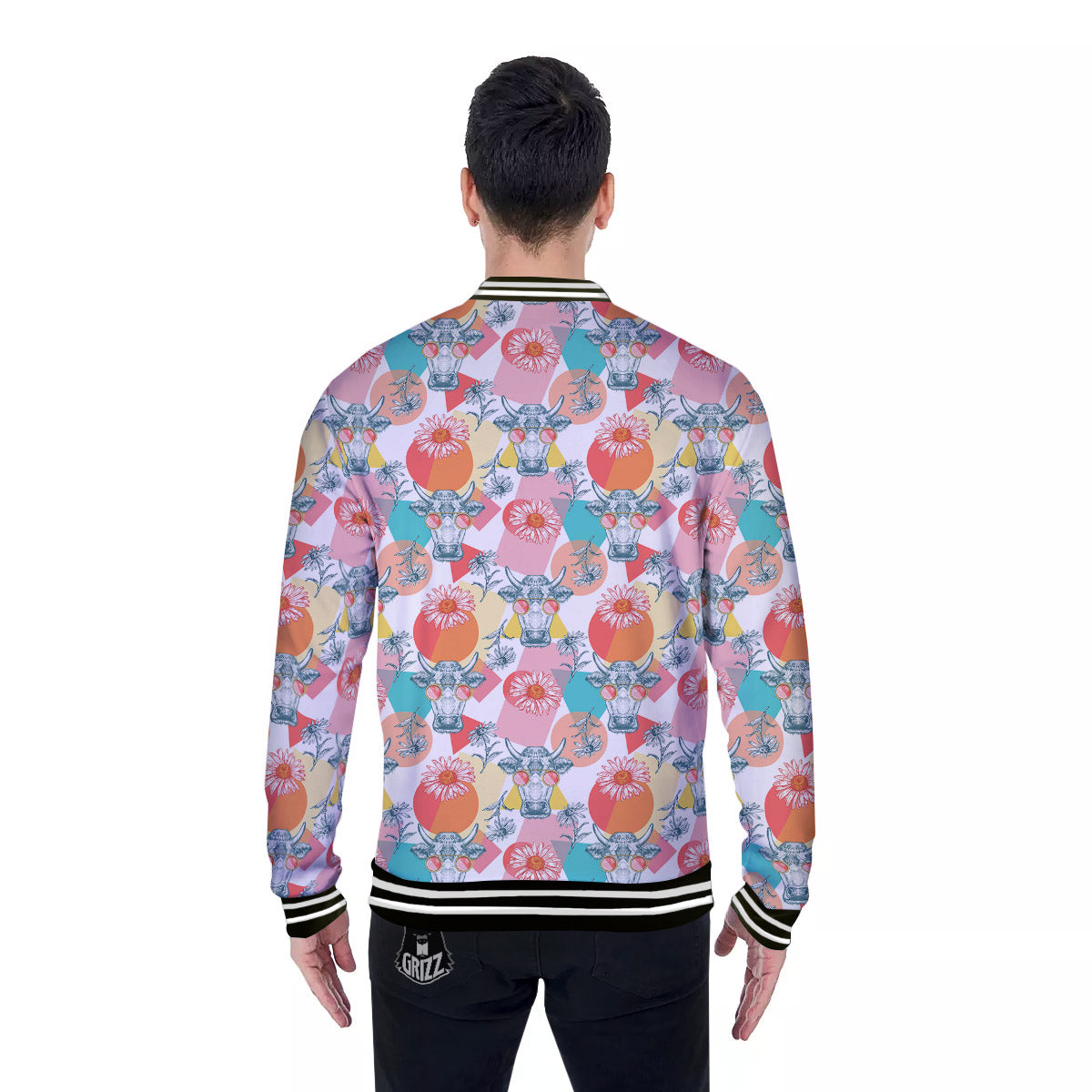 Cow Colorful Print Pattern Baseball Jacket-grizzshop
