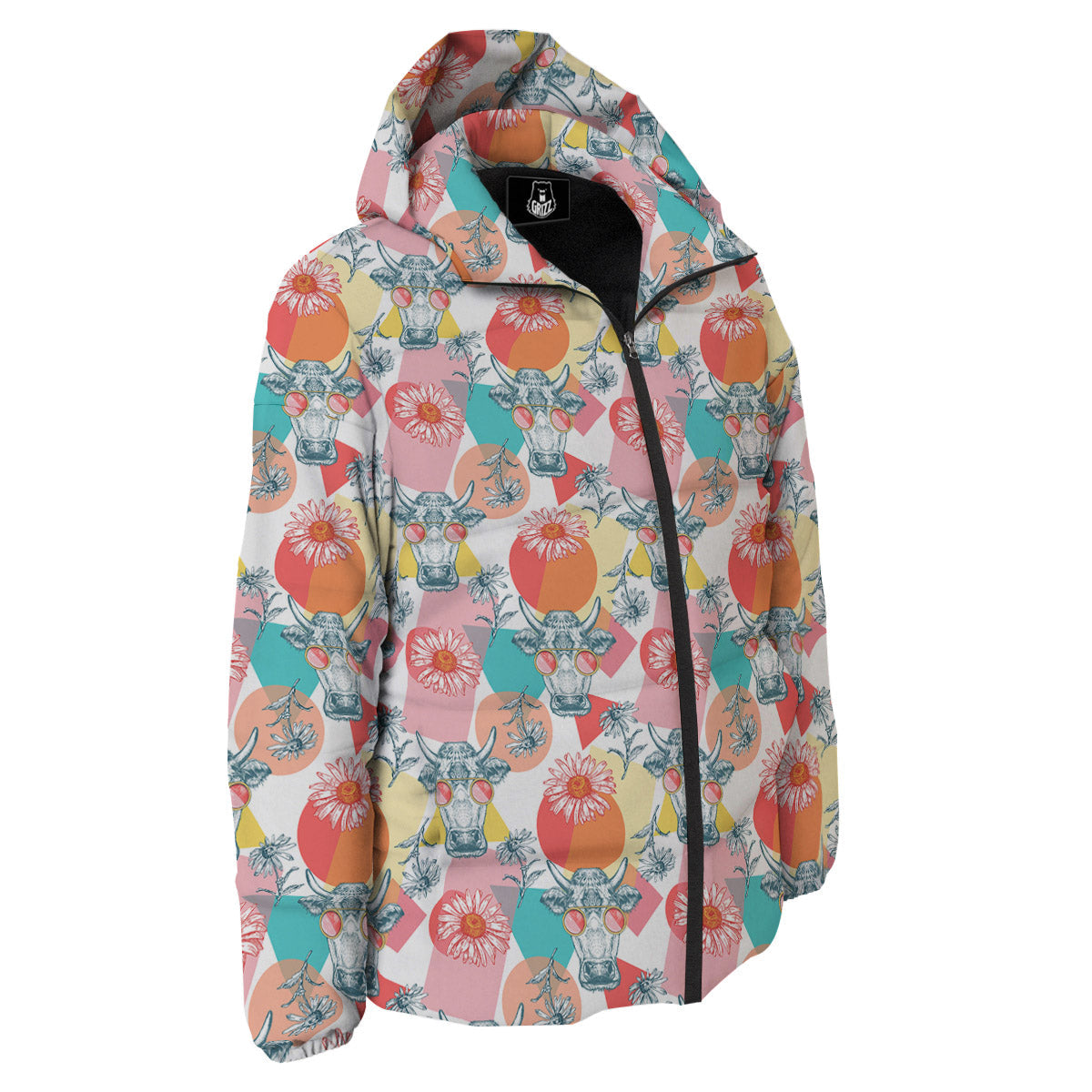 Cow Colorful Print Pattern Down Jacket-grizzshop