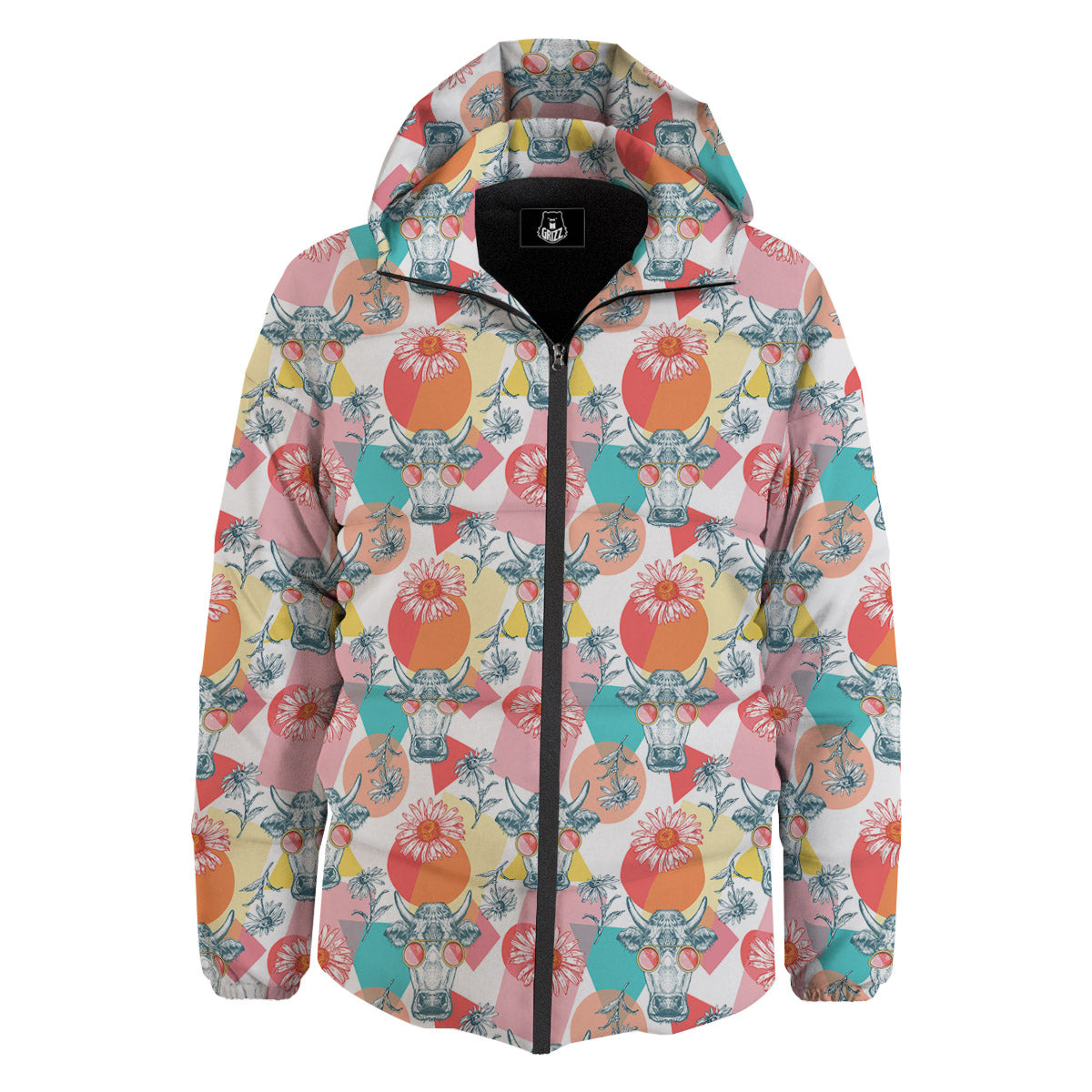Cow Colorful Print Pattern Down Jacket-grizzshop