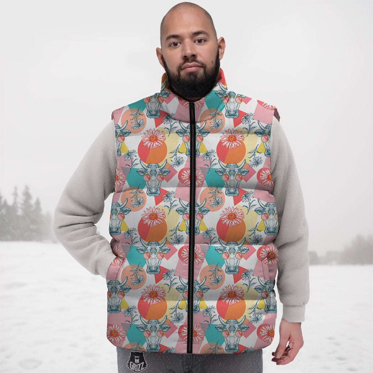 Cow Colorful Print Pattern Down Vest