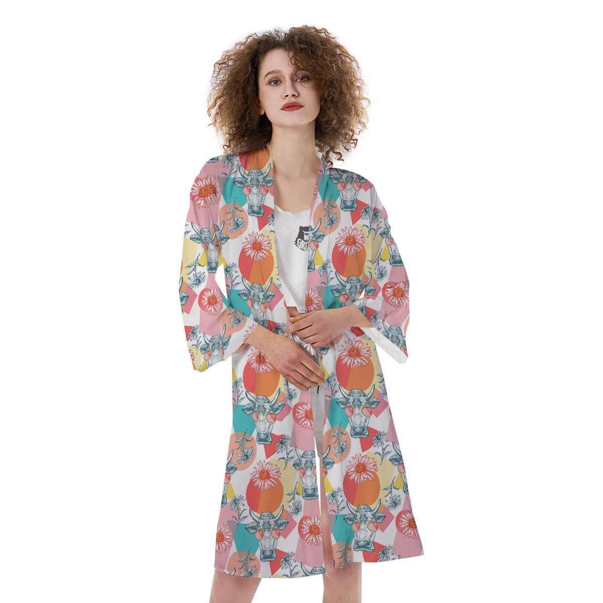 Cow Colorful Print Pattern Kimono-grizzshop